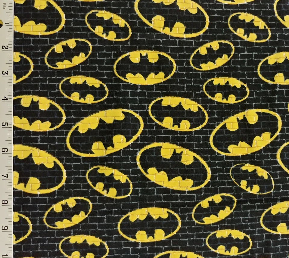 Batman Symbol Yellow Black Bricks Cotton Flannel Fabric Springs DC Comics - Image 1 of 1