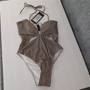 Vix Lupita Eve Gingham One Piece Swimsuit Size S Small Women Cutout - Picture 1 of 13