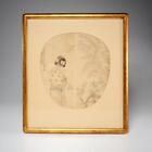 Chinese School Ink on Silk Fan Form Painting Antique 19th C Matted Framed