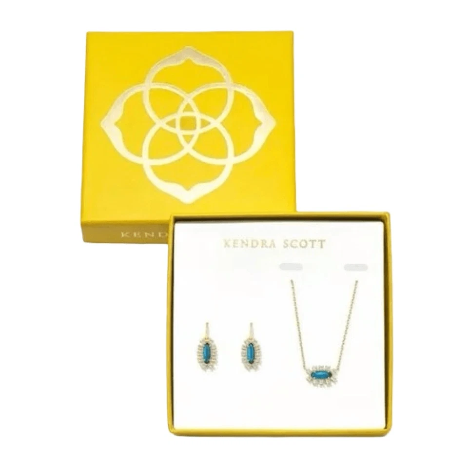 Kendra Scott Emma Colgante Enmarcado Collar y Pendientes Colgantes Conjunto de Regalo - Azul Oscuro Foto 1 de 4