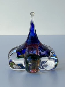 Zellique Studio Art Glass Flower Signed JOSEPH MOREL Ring Holder Paperweight 3” - Picture 1 of 4