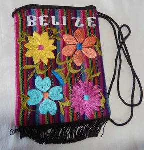 BELIZE Woven Bag Purse Cross Body Multicolor Embroidered Floral Zip Pocket 8"x6" - Picture 1 of 3