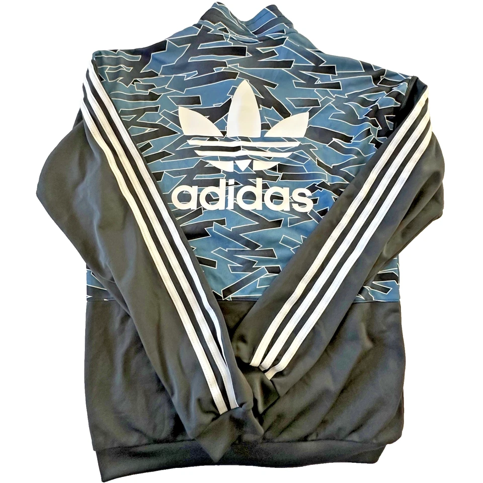 Adidas Originales Trifolio Track Chaqueta Hombre’s Sm Azul Carbón Blanco Logo Retro Foto 1 de 4