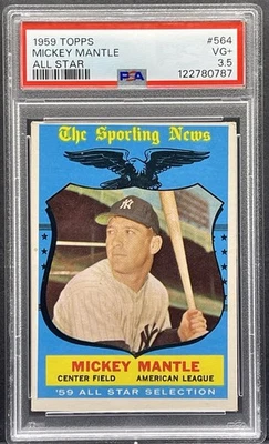 1959 Topps #564 Mickey Mantle New York Yankees All Star Salón de la fama PSA 3,5 Foto 1 de 2