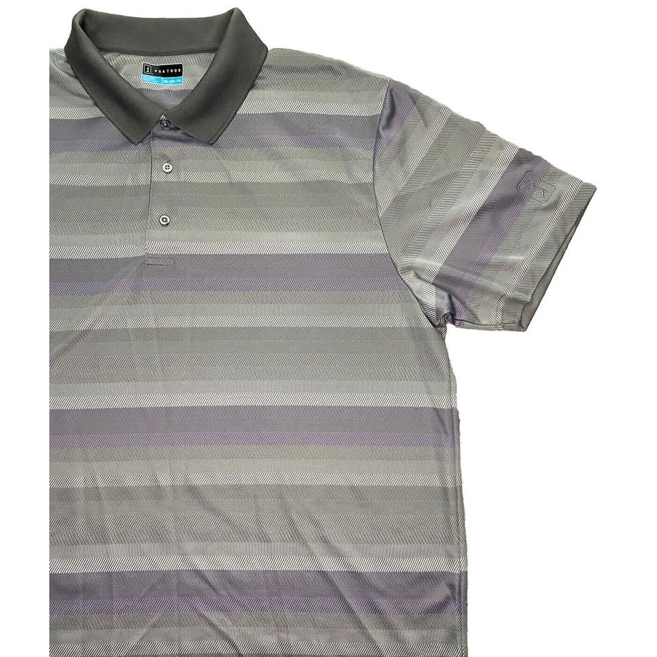 Camisa Polo PGA Tour Para Hombres Manga Corta Talla XXL 2XL Gris Púrpura Transpirable Foto 1 de 4