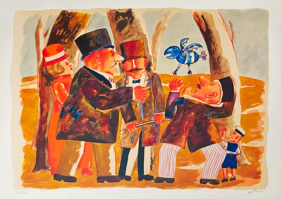 Franz Borghese  Litografia a colori  L'uccello meccanico - Immagine 1 di 1