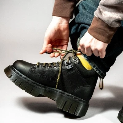 НОВЫЙ DR. MARTENS УНИСЕКС WOODARD ЧЕРНЫЙ ГРИЗЛИ КОЖАНЫЕ НИЗКИЕ БОТИНКИ, МУЖЧИН 11/ЖЕНЩИН 12 - Изображение 1 из 4