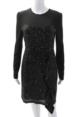 Vestido vaquero Nicole Miller para mujer negro manga larga cuello redondo poliéster talla 6 Foto 1 de 4