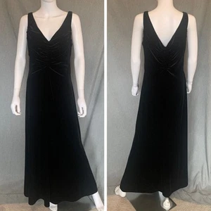 Onyx Nite Womens Maxi Dress Size 14 Black Velvet Dbl V Neck Ruched Strech (0687) - Picture 1 of 10