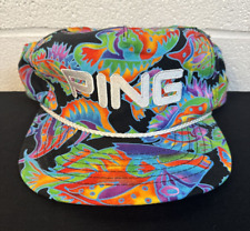 VTG Ping Golf Hat Fish Paisley All Over Print Colorful Rare One Size Leather Str