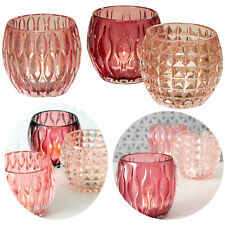3x Glas Teelicht-Halter Set Rosa Rose Kerzen-Gläser Ständer Windlicht Tisch-Deko