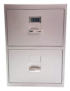 Mini Filing Cabinet Business Card Holder 6" 2 Drawers With LCD Clock - Picture 1 of 9