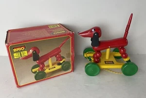 Vintage Brio Wooden Toy Pull Along Bouncing Red Dachshund Sausage Dog 30333 - Picture 1 of 18
