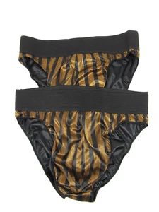 Vintage New WIN SIR Men Metallic Copper Stripe Brief - Size Small - Blak Belt - Picture 1 of 5