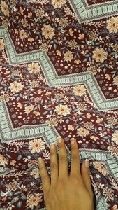 Rayon Challis Floral Flowers Burgundy Background Fabric By The Yard Gray Chevron - Picture 1 of 12