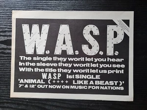 W.A.S.P ANIMAL 1984 MUSIC SINGLE  ADVERT 8.5X11.7" POSTER - Bild 1 von 1