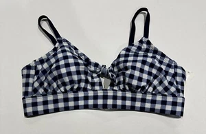 Women's Tie Front Gingham Bralette Bikini Top - Navy Gingham XL - Picture 1 of 3