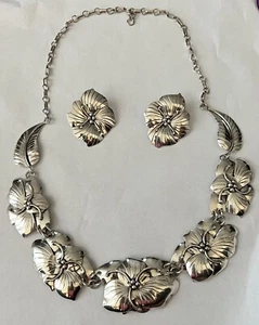 Vintage Carol Felly massiv Sterlingsilber Blume Halsreif Kette Halskette Set. - Bild 1 von 6