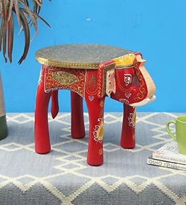 Indian Hand Painted Wooden Elephant Shape Stool, Kids Stool, Room Side Stool - Picture 1 of 7