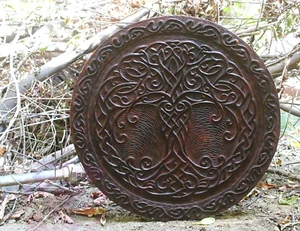 Viking Shield Norse 24" Medieval Wooden Carving Round Celtic Ornament Battle New - Picture 1 of 7