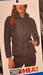 32 Degrees Heat Women's Faux Fur Hood Shiny Puffer Jacket - Black- Size L - Picture 1 of 3