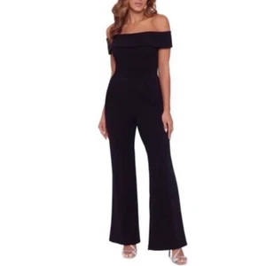 Xscape Womens Off The Shoulder One Piece Jumpsuit Black Size 12 NWT - Picture 1 of 2