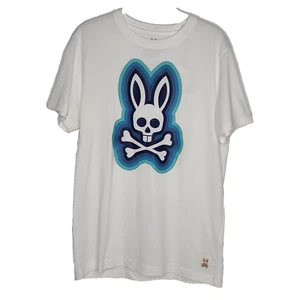 Psycho Bunny Men's Graphic T Shirt Size 4 White Blue NEW Robert Godley 125028 - Picture 1 of 7