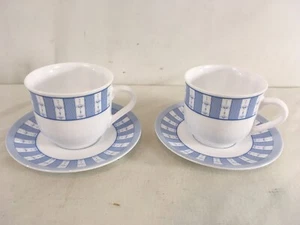 Martha Stewart Everyday Blue White Garden Trellis France Saucer Coffee Tea Cups - Picture 1 of 4