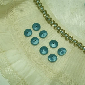 Antique vtg tiny small french doll dress / shoe silk button beads teal blue 1890 - Picture 1 of 8