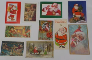 LOT OF 10 VINTAGE SANTA CHRISTMAS CARDS ALL HAVE WRITING IN THEM VARIOUS SIZES - Picture 1 of 24