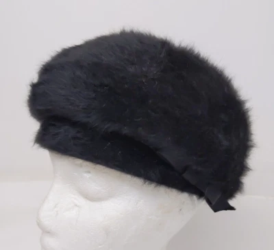 KANGOL S Beret Hat Mayfair Black Furgora Angora Blend Fur England Bow - Image 1 of 4