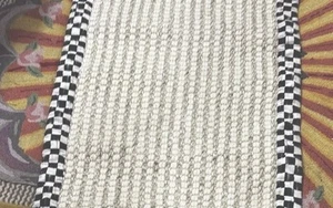 Mackenzie Childs Courtly Check And Beige Cable Wool Sisal Rug Runner 2.6’x9’ - Picture 1 of 7