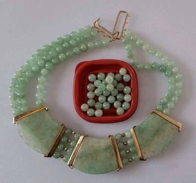 Collar gargantilla vintage con cuentas de jade verde como está  Foto 1 de 4