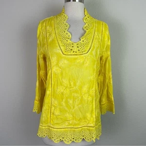 Soft Surroundings Yellow Tie Dye Floral Lace Pop Over Top PXS - Picture 1 of 7