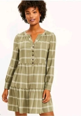Loft Ann Taylor платье для взрослых маленький маленький зеленый фланель клетку Midi новый с Ярлыками - Изображение 1 из 4