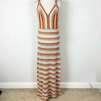 Vestido maxi longo feminino colorido de crochê boho festival resort de férias tamanho 1X - Imagem 1 de 4