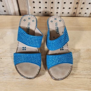 Sandalias de cuña Via Pinky con estrás deslizables zapatos de verano azules brillantes - Imagen 1 de 7