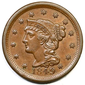 1849 N-17 R-3 Braided Hair Large Cent Coin 1c - Picture 1 of 2