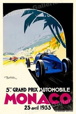 Monaco 1933 Grand Prix Automobile Road Racing Poster - 24x36