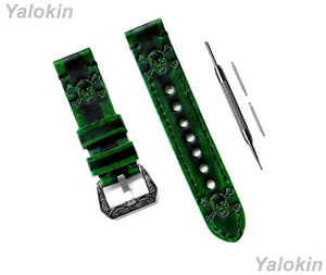 Green & Black Skull Crossbones Leather Band Strap for Fossil Gen 5 SE 44mm -B22 - Picture 1 of 9