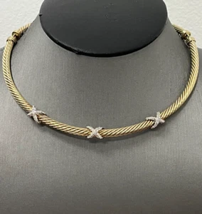 DAVID YURMAN 14K Yellow Gold Diamond Triple X Cable Choker Necklace - Picture 1 of 12