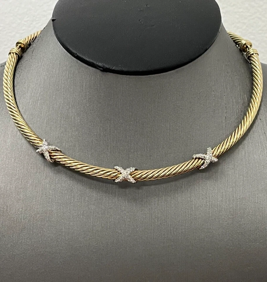 DAVID YURMAN 14K Yellow Gold Diamond Triple X Cable Choker Necklace - Image 1 of 4