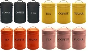 Set of 3 Kitchen Coffee Granules, Tea Leaves & Bags & Sugar Cubes Canisters, - Picture 1 of 21