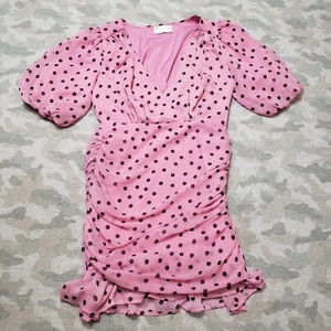 ASOS Design Dress Womens 6 Pink Polkadot V-Neck Lightweight - Picture 1 of 10