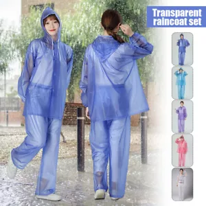 Waterproof Full Rain Suit Outdoor Cycling Hiking Hooded Rain Coat Jacket Trouser - Picture 1 of 21