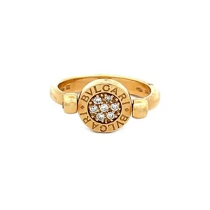 Bulgari Diamond Flip Ring 18k Yellow Gold Engraved Circle Size 6.5 - Picture 1 of 7