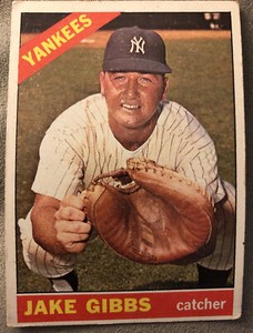 1966 Topps Jake Gibbs Baseball Card #117 Yankees Catcher Low-Grade