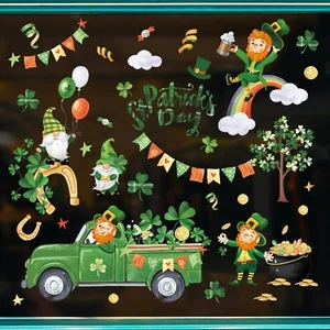 St. Patrick’s Day Shamrock Gnome Window Clings for Classroom & Party Decor - Picture 1 of 5