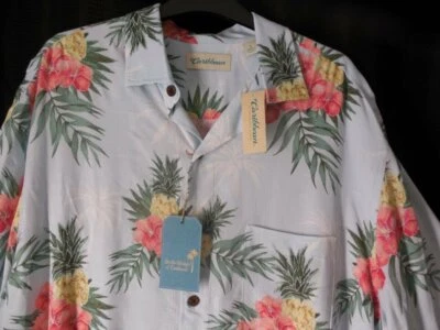 CARIBBEAN Roundtree & Yorke  shirt Hawaiian print Large blue floral NWT - Image 1 of 3
