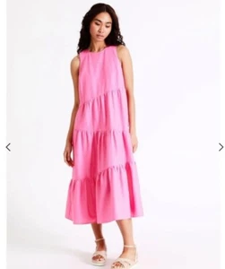 PIPER women's fuchsia summer midi dress | asymmetric organic linen tiered | 12 - Picture 1 of 10
